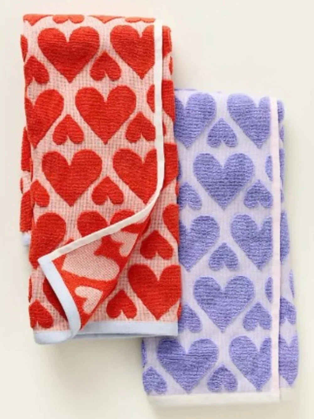 Anthropologie Icon Jacquard Dish Towels in Red and Lavender, Set of 2 - NWT